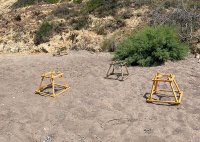 The nests in the National Marine Park in Zakinthos, we will spot the different protections end of the nests of the sea turtles, caretta caretta