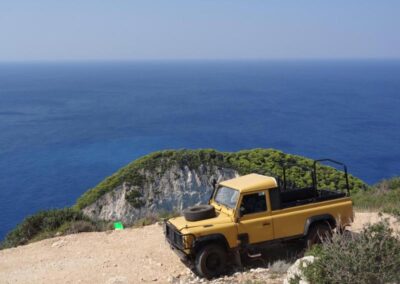 Our Jeeps! from the top of the mountain looking at the great beauty of the Ionian Sea!