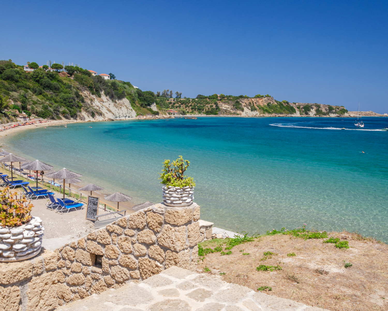 Beautiful Porto Roma sandy beach. It is situated on Vassilikos peninsula on the south east coast of Zakynthos island, Greece.