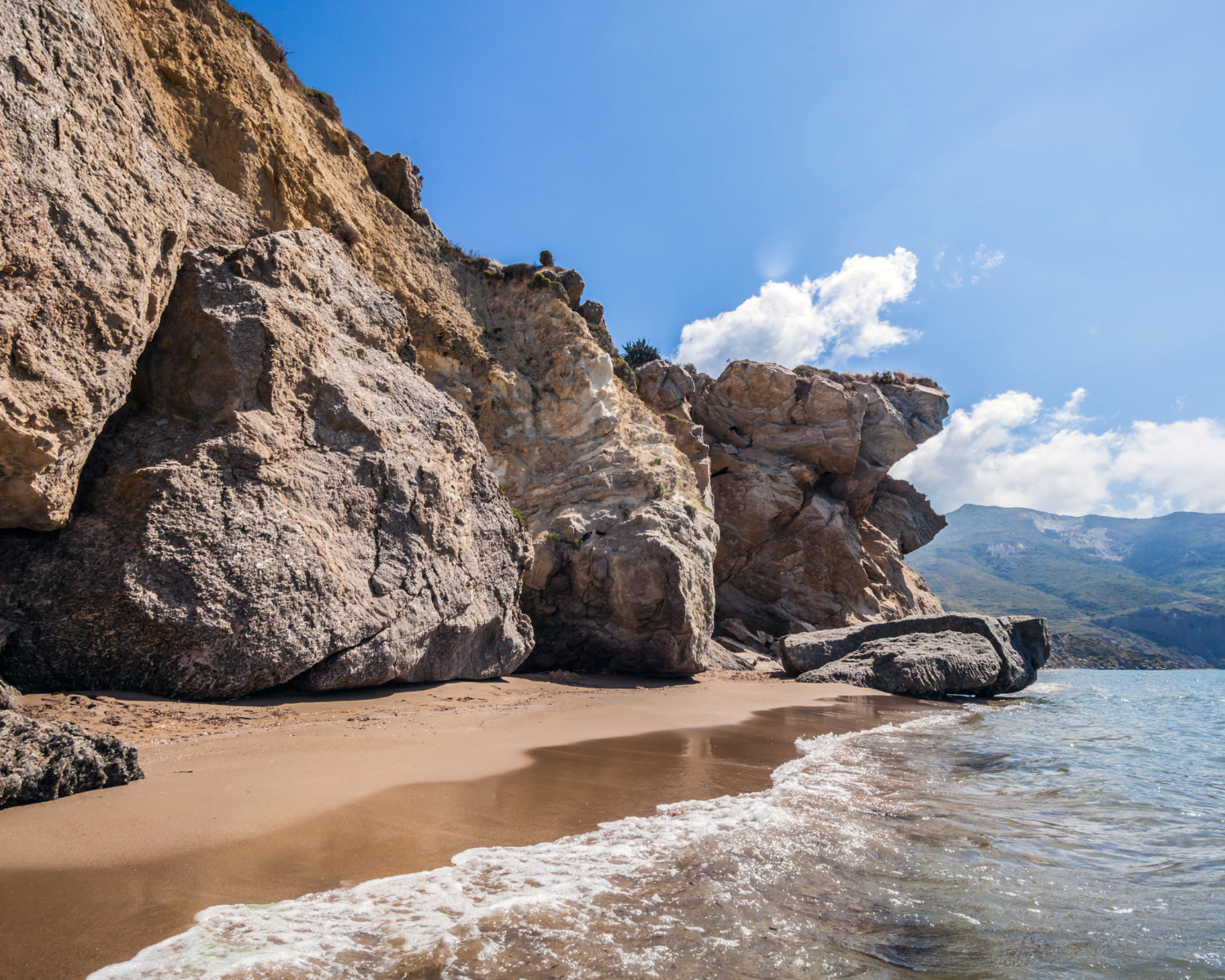 Sandy beach with monumental rocks Kalamaki, Zakynthos Greece