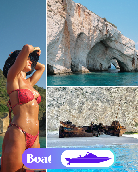 Private Cruise by boat to North Zakynthos with eonion.gr. Blue caves and Shipwreck Beach (Navagio)