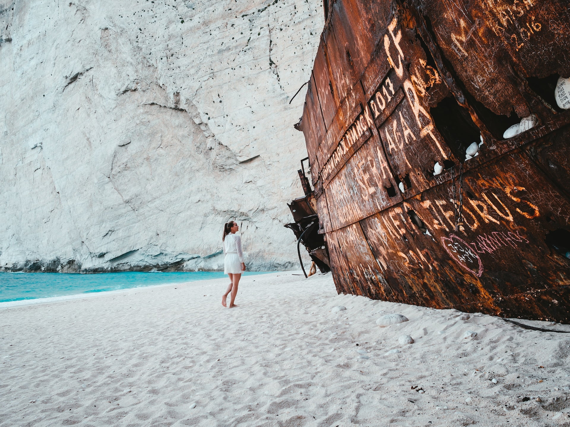 The actual boat in the famous shipwreck beach called Panagiotis MV
