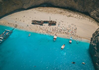 Navagio or Shipwreck Beach in Zakynthos aerial photo