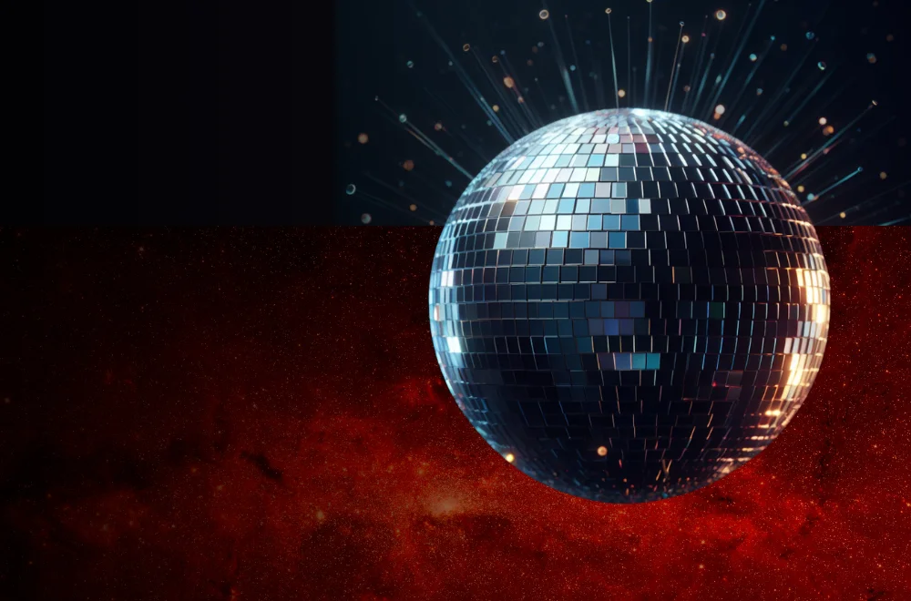 Glamorous disco ball representing the nightlife in Zakynthos