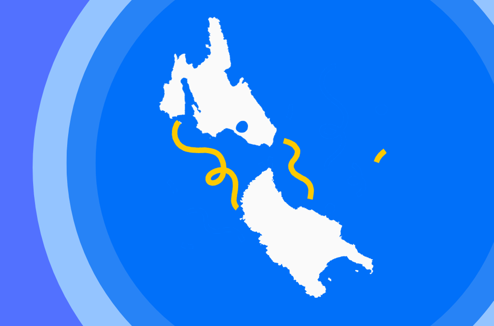 Illustration of island hopping between two islands of the Ionian Sea. Zakynthos island and Kefalonia Island connections through the sea. 