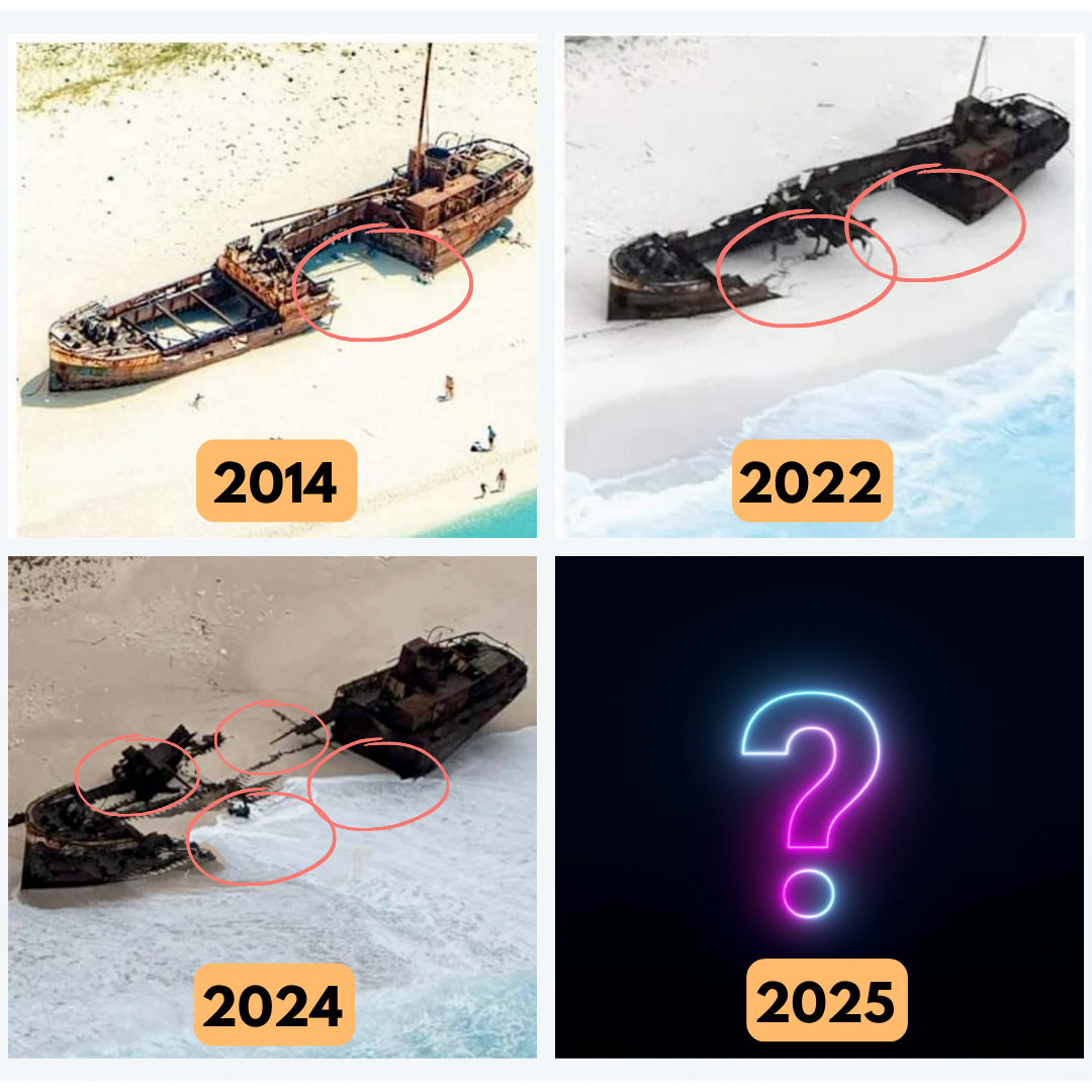 Shipwreck beach's decay through the years