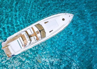 Aerial photo in crystal clear waters of Princess V55 Yacht in Zakynthos Island