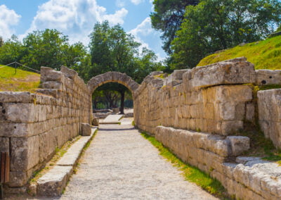 The entrance in ancient Olympia Stadium in Ancient Olympia, Peloponnes, Greece