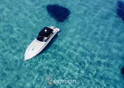 Drone footage of the Yacht in the turquoise Ionian Sea waters